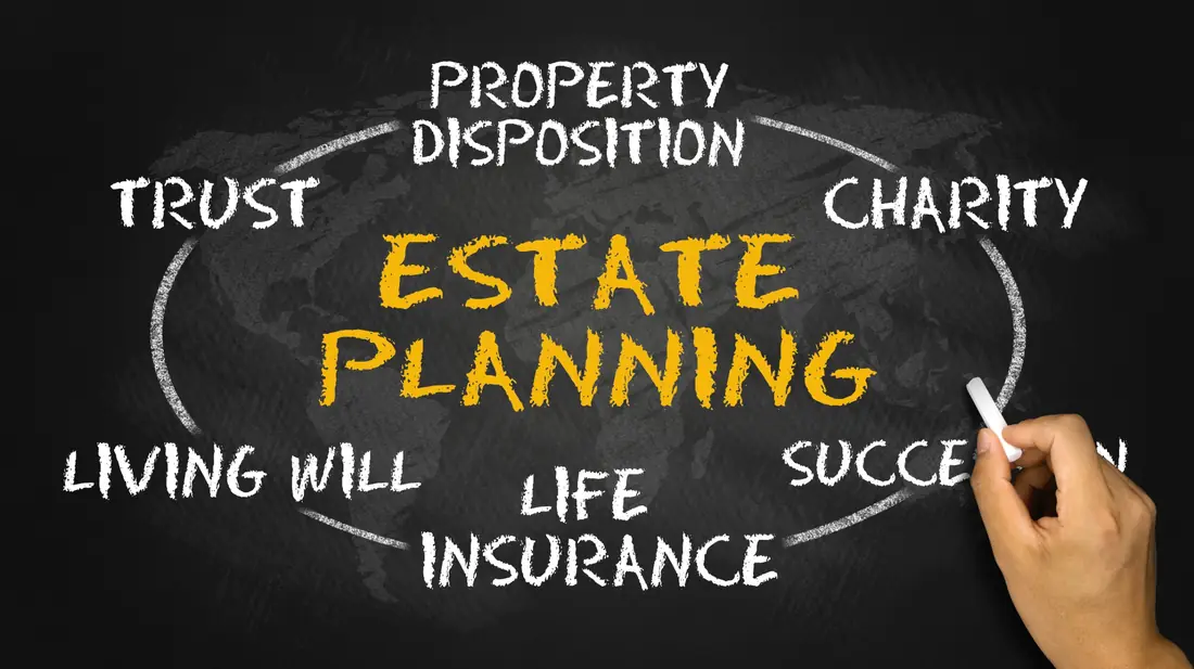 Chalkboard with estate planning written in the centre